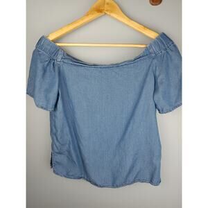 Thread & Supply Light Blue Off-Shoulder Chambray Top